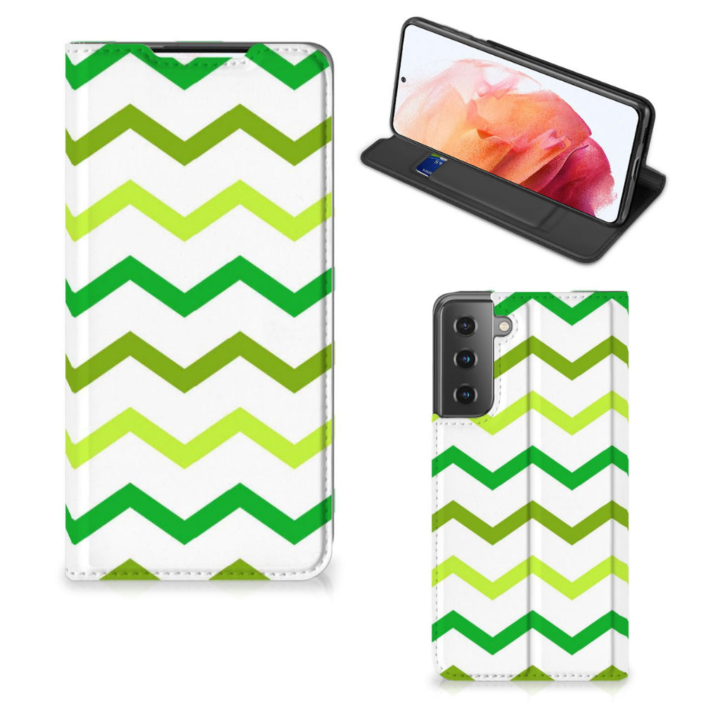 Samsung Galaxy S21 Hoesje met Magneet Zigzag Groen