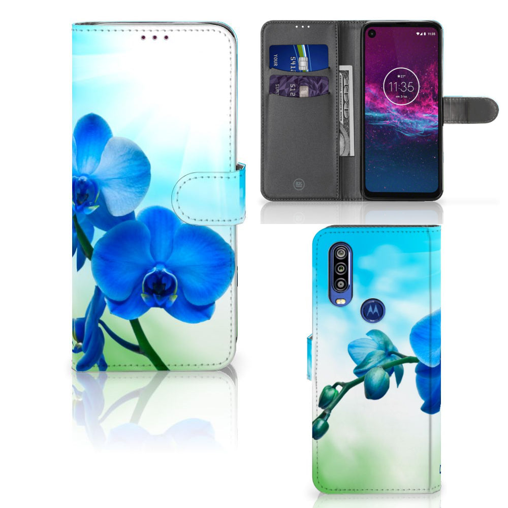 Motorola One Action Hoesje Orchidee Blauw - Cadeau voor je Moeder