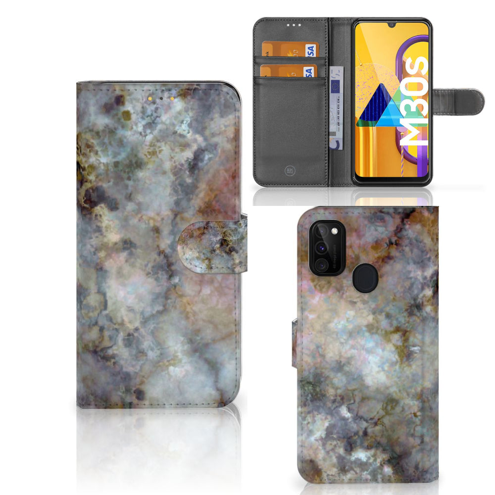 Samsung Galaxy M21 | M30s Bookcase Marmer Grijs