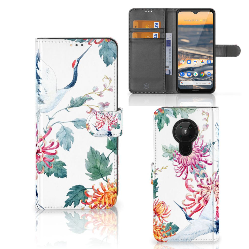 Nokia 5.3 Telefoonhoesje met Pasjes Bird Flowers