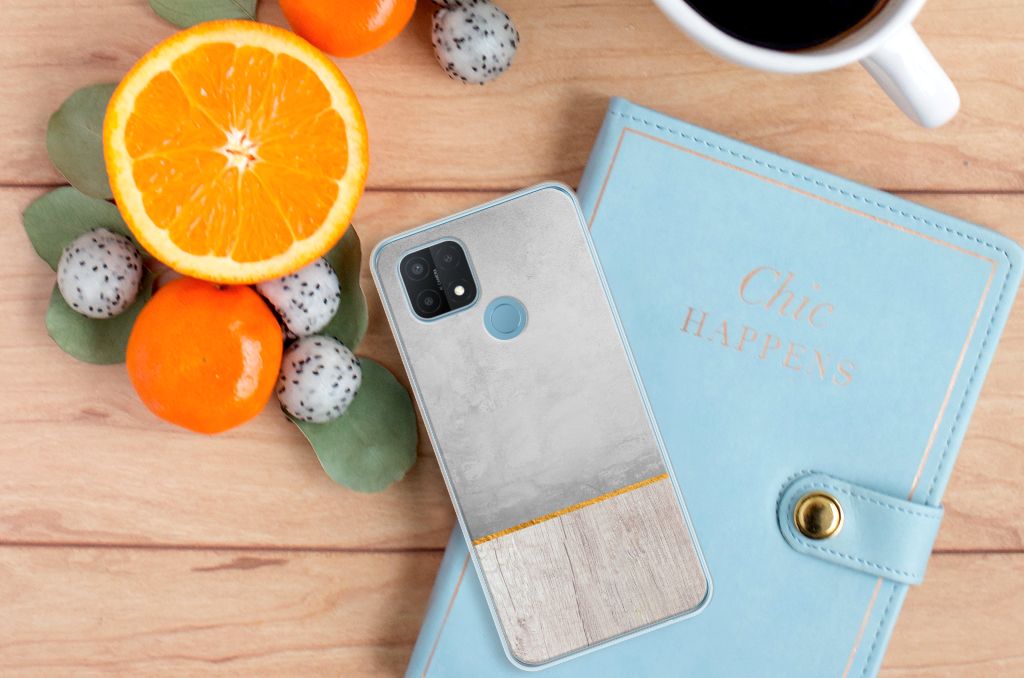 OPPO A15 Bumper Hoesje Wood Concrete B2C Telecom