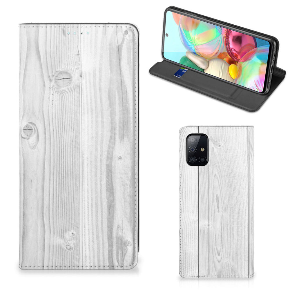 Samsung Galaxy A71 Book Wallet Case White Wood