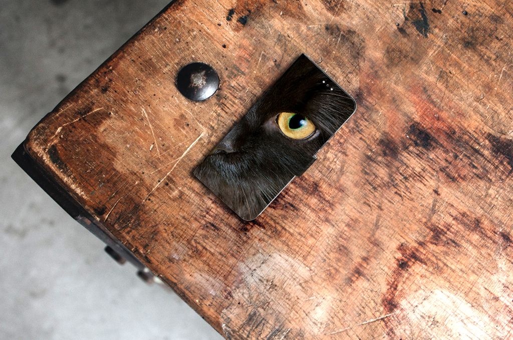Samsung Galaxy S22 Plus Telefoonhoesje met Pasjes Zwarte Kat