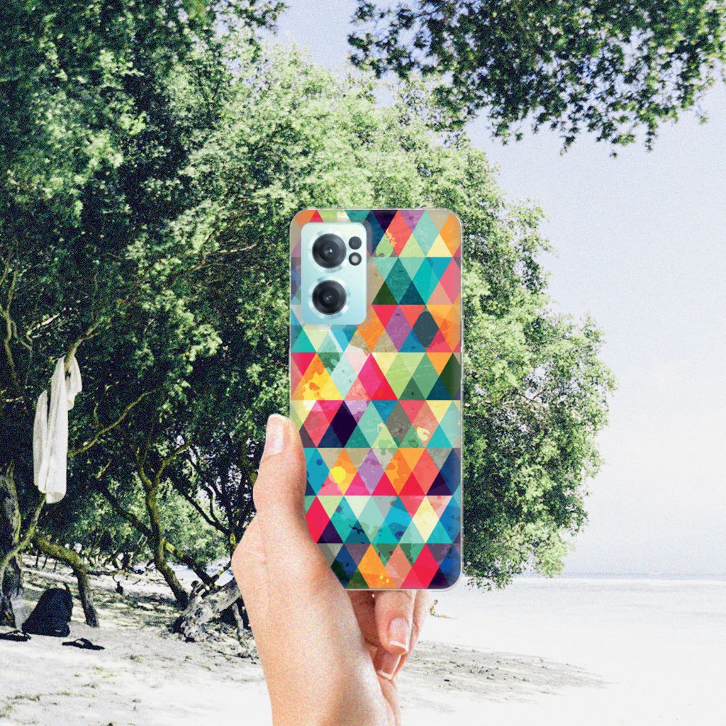 OnePlus Nord CE 2 5G TPU bumper Geruit kleurrijk design aanzicht