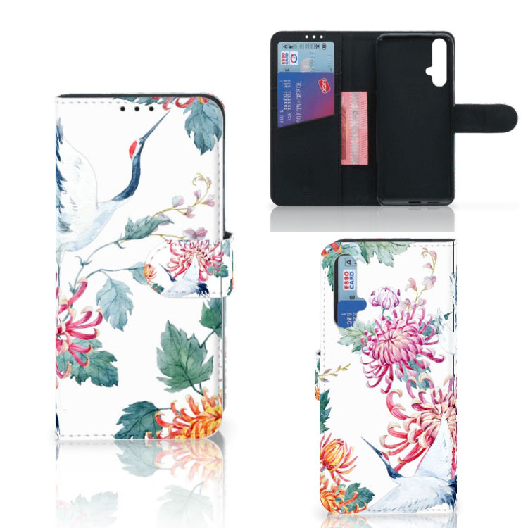 Honor 20 Telefoonhoesje met Pasjes Bird Flowers
