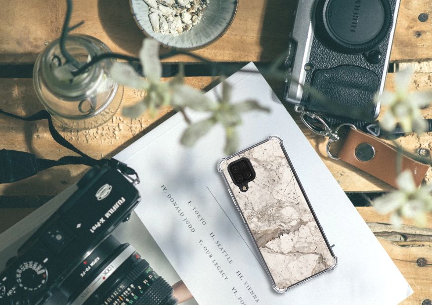 Samsung Galaxy A12 Anti-Shock Hoesje Marmer Beige - B2C Telecom