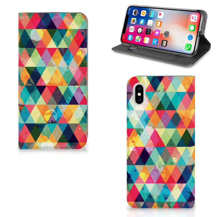 Apple iPhone Xs Max Hoesje met Magneet Geruit