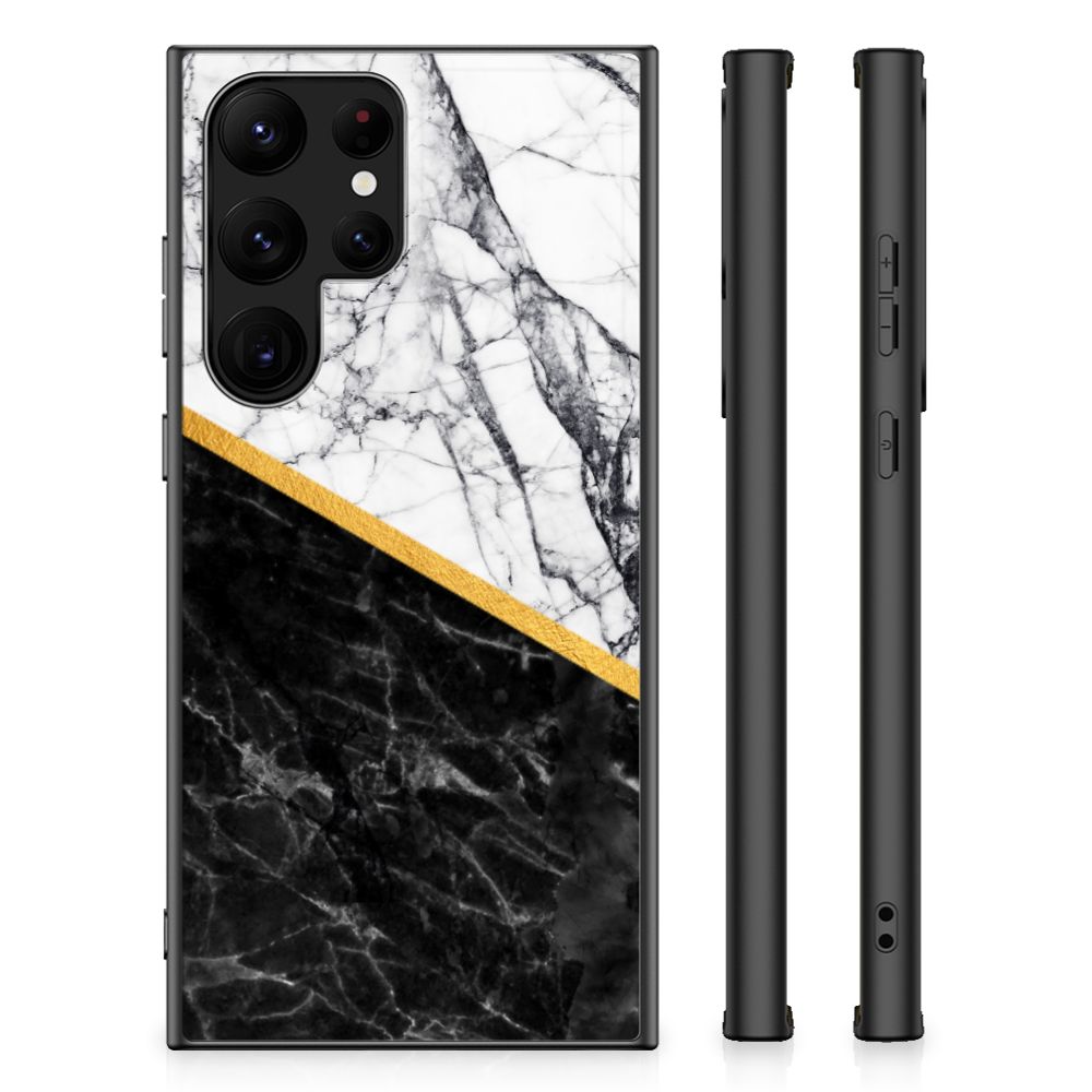 Samsung Galaxy S23 Ultra Marmeren Print Telefoonhoesje Marmer Wit Zwart - Origineel Cadeau Man B2C Telecom