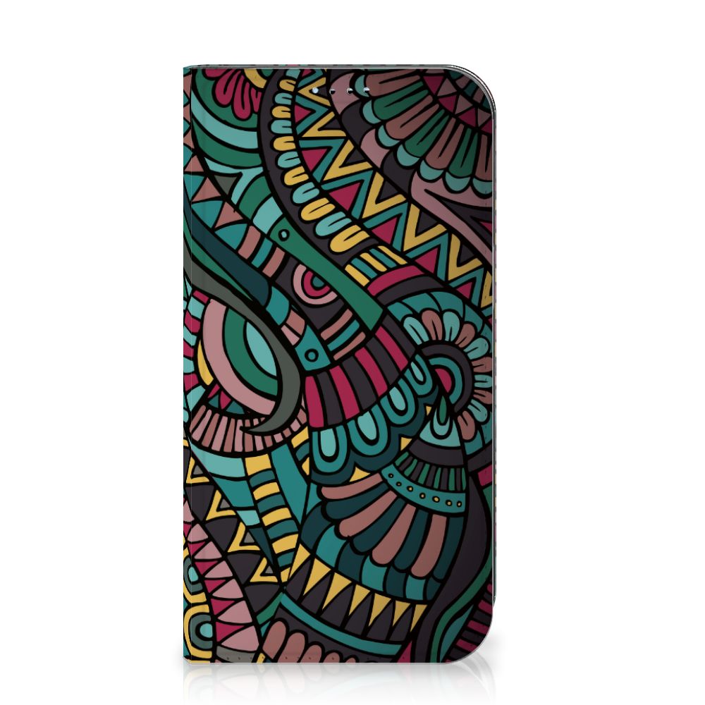 iPhone 15 Hoesje met Magneet Aztec in kleurrijk retro kunstdesign met Aztec print.
