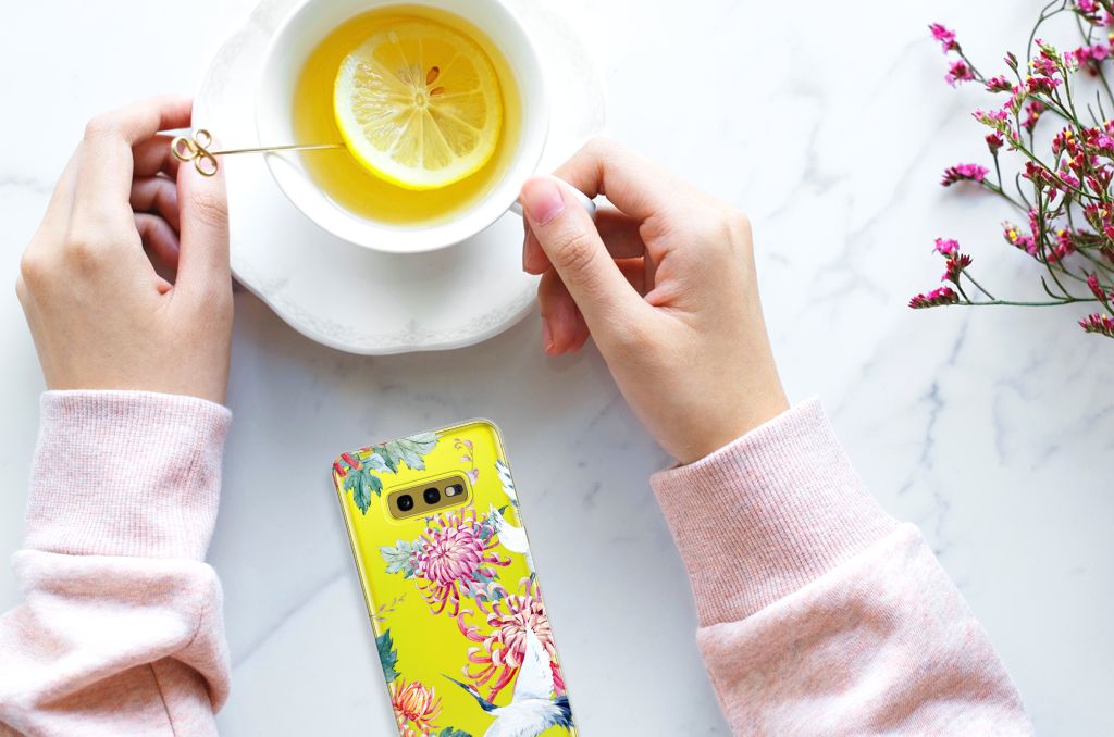Samsung Galaxy S10e TPU Hoesje Bird Flowers