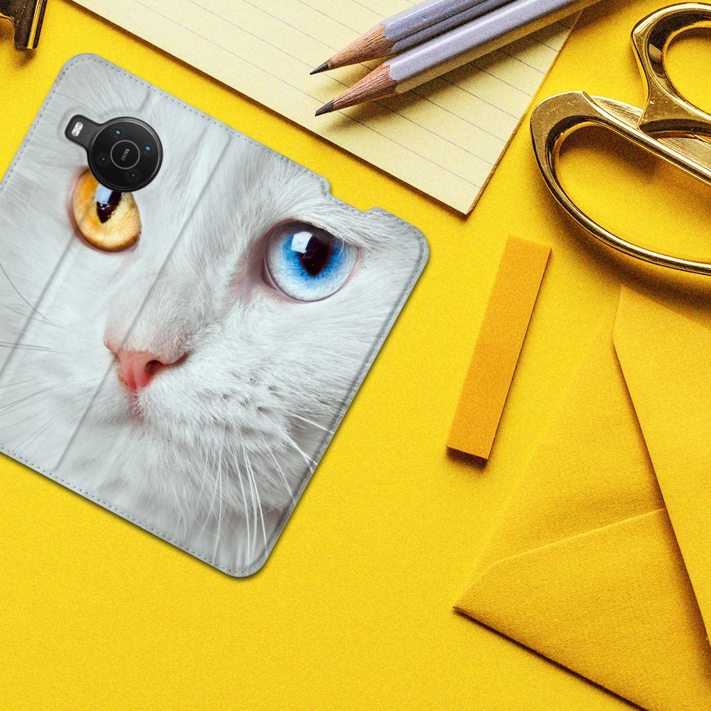 Nokia X20 | X10 Hoesje maken Witte Kat - B2C Telecom