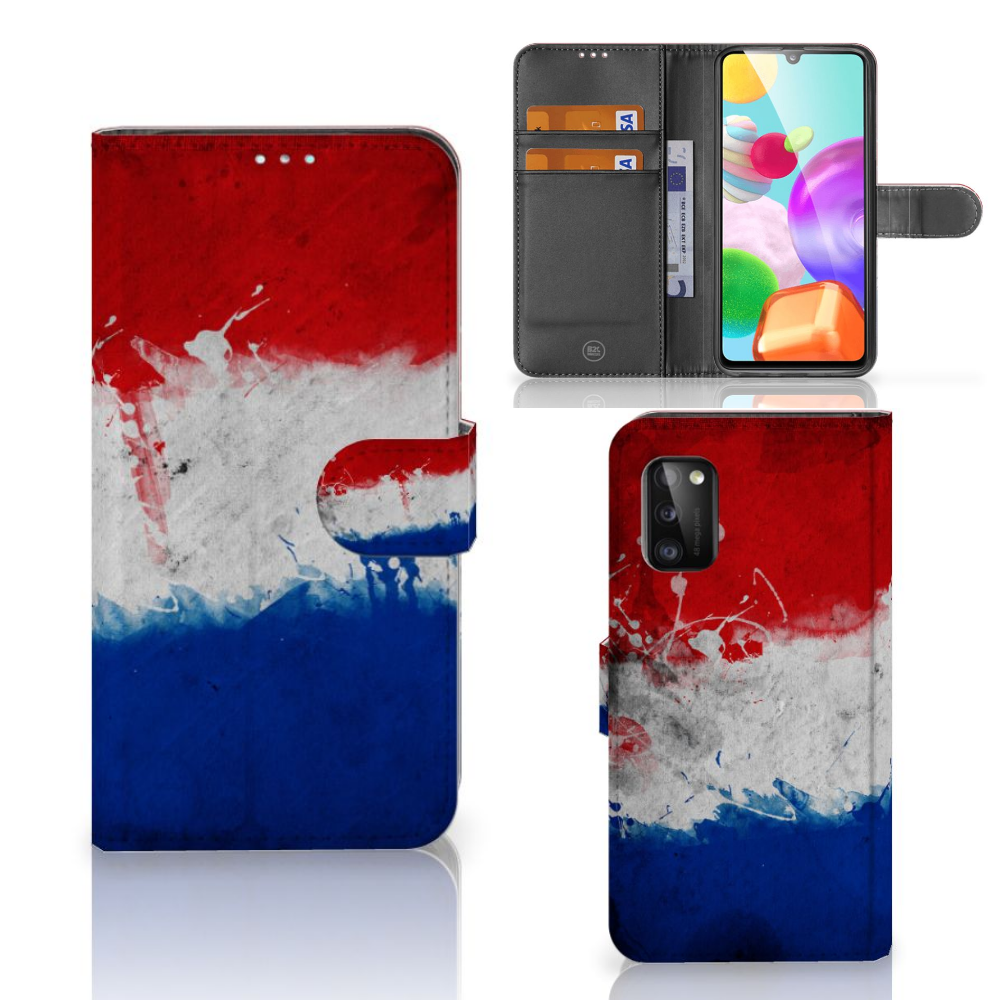 Samsung Galaxy A41 Bookstyle Case Nederland met artistiek ontwerp van de Nederlandse vlag.