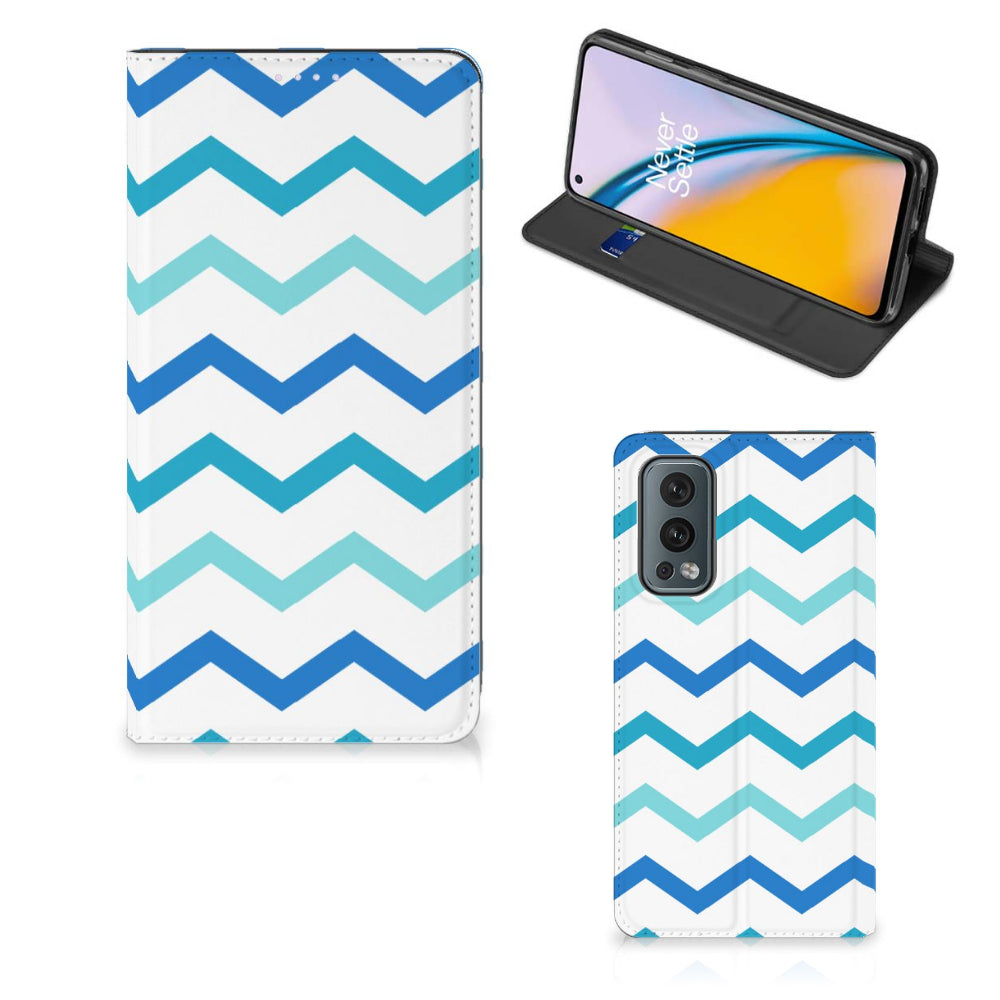 OnePlus Nord 2 5G Hoesje met Magneet Zigzag Blauw