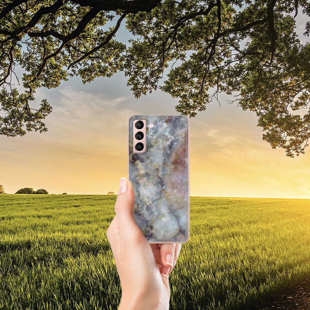 Samsung Galaxy S21 TPU Siliconen Hoesje Marmer Grijs B2C Telecom