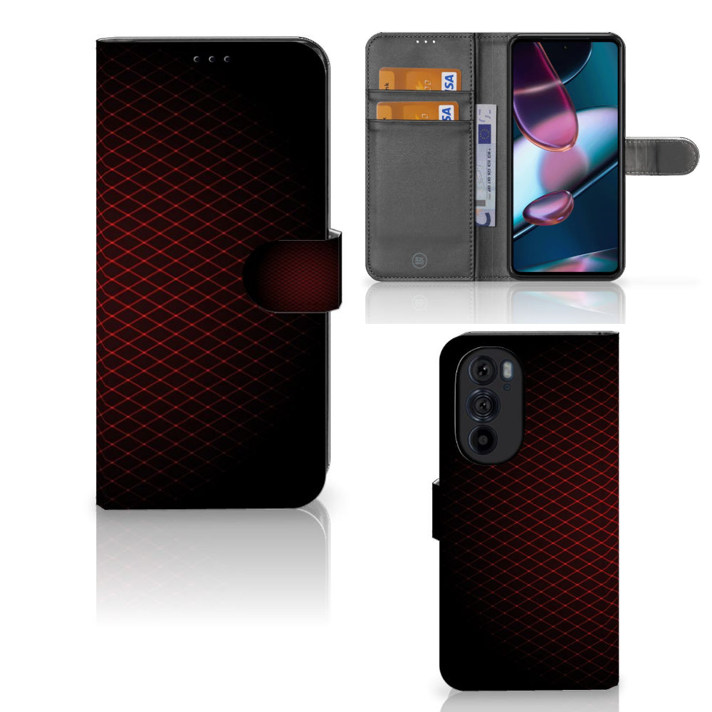 Motorola Edge 30 Pro Telefoon Hoesje Geruit Rood met ruimte voor 3 pasjes en minimalistisch design