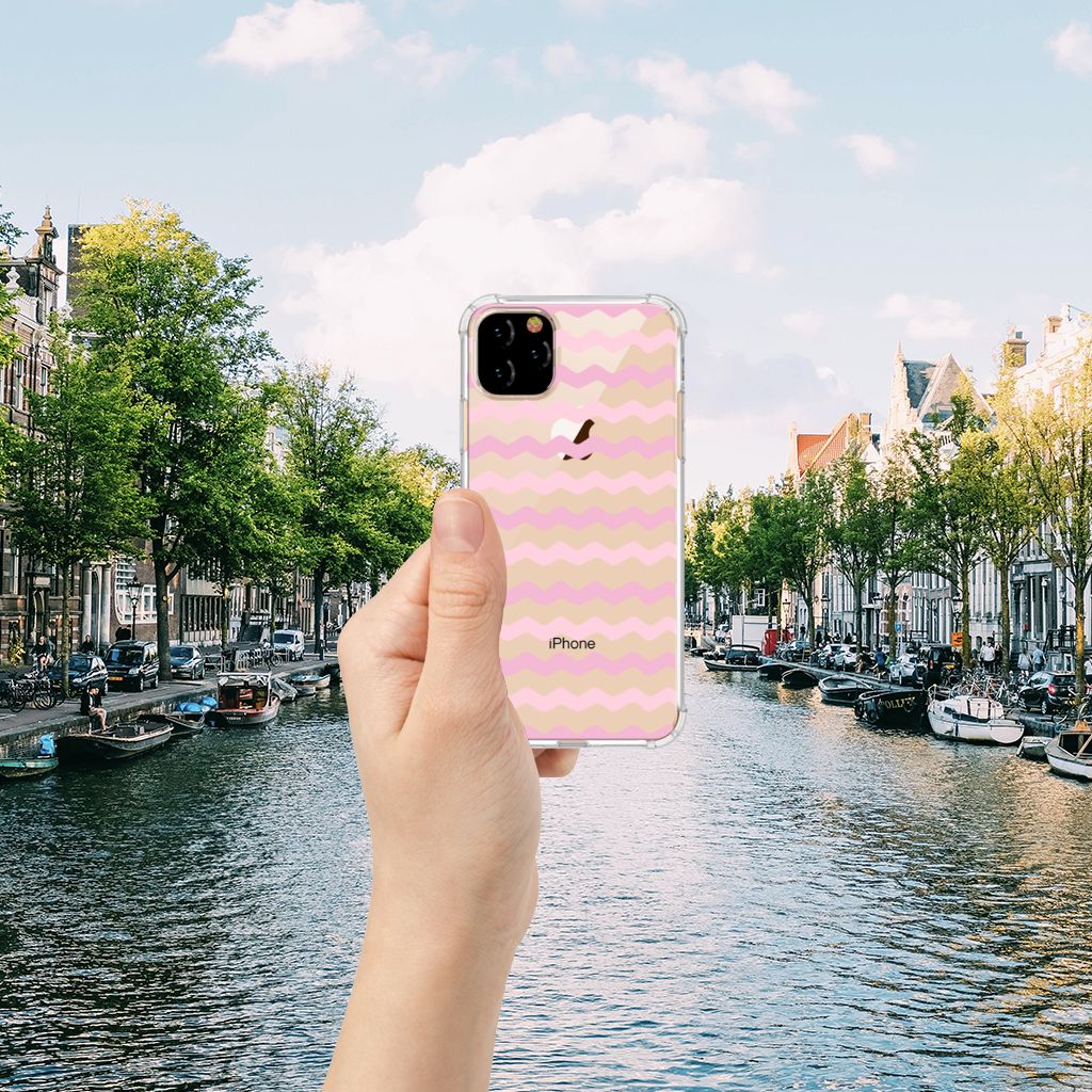Apple iPhone 11 Pro Max Doorzichtige Silicone Hoesje Waves Roze