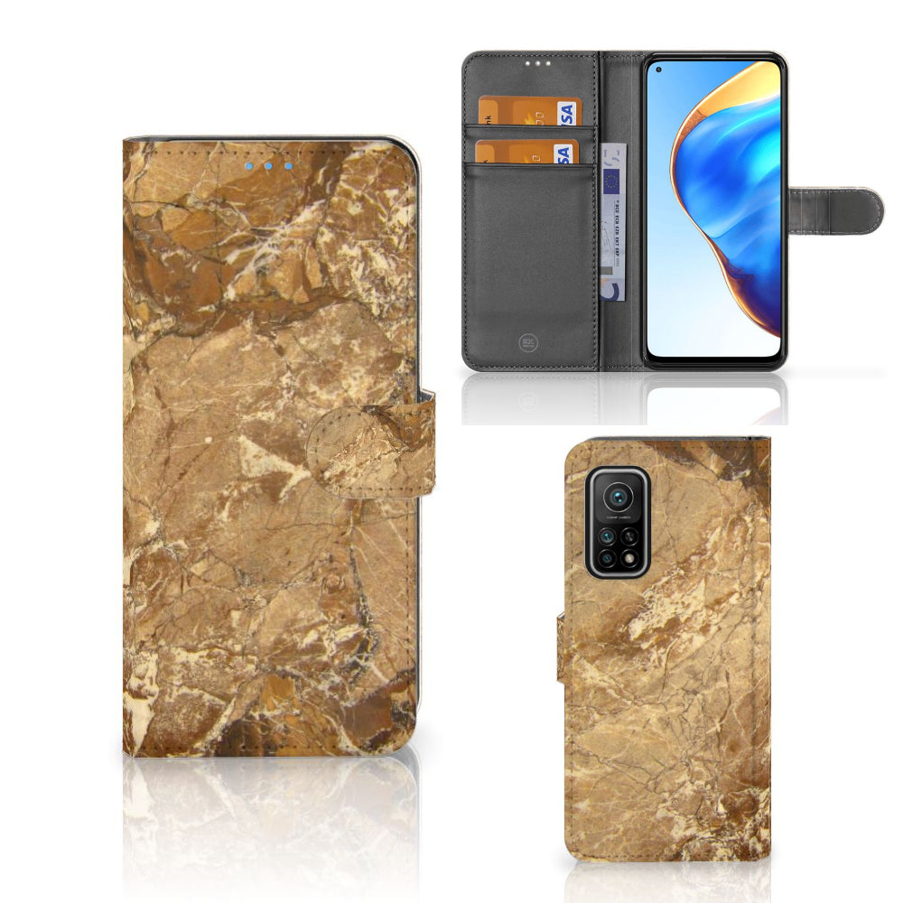 Xiaomi Mi 10T Pro | Mi 10T Bookcase Marmer Creme met luxe marmerdesign en vakken voor pasjes.
