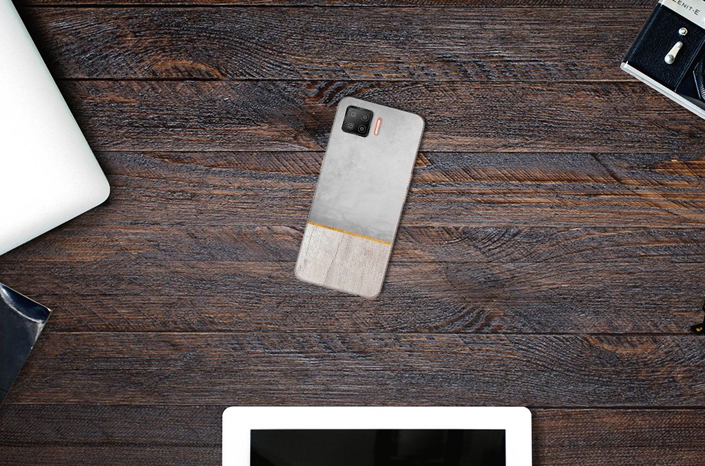 OPPO A73 4G Bumper Hoesje Wood Concrete B2C Telecom