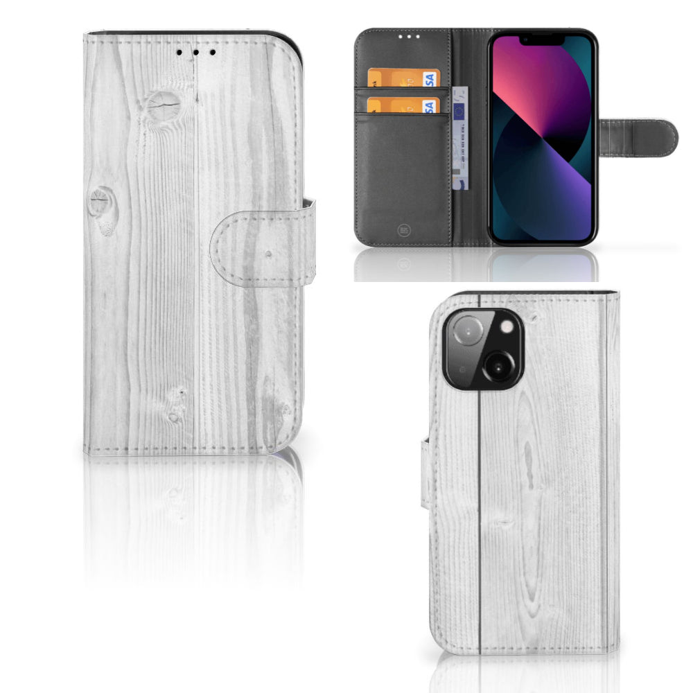 iPhone 13 Mini Book Style Case White Wood