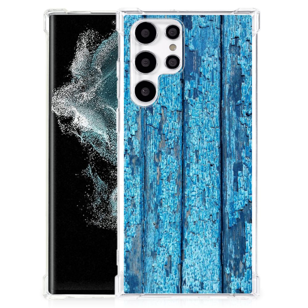 Samsung Galaxy S22 Ultra Stevig Telefoonhoesje Wood Blue B2C Telecom