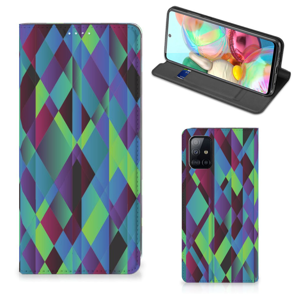 Samsung Galaxy A71 Stand Case Abstract Green Blue