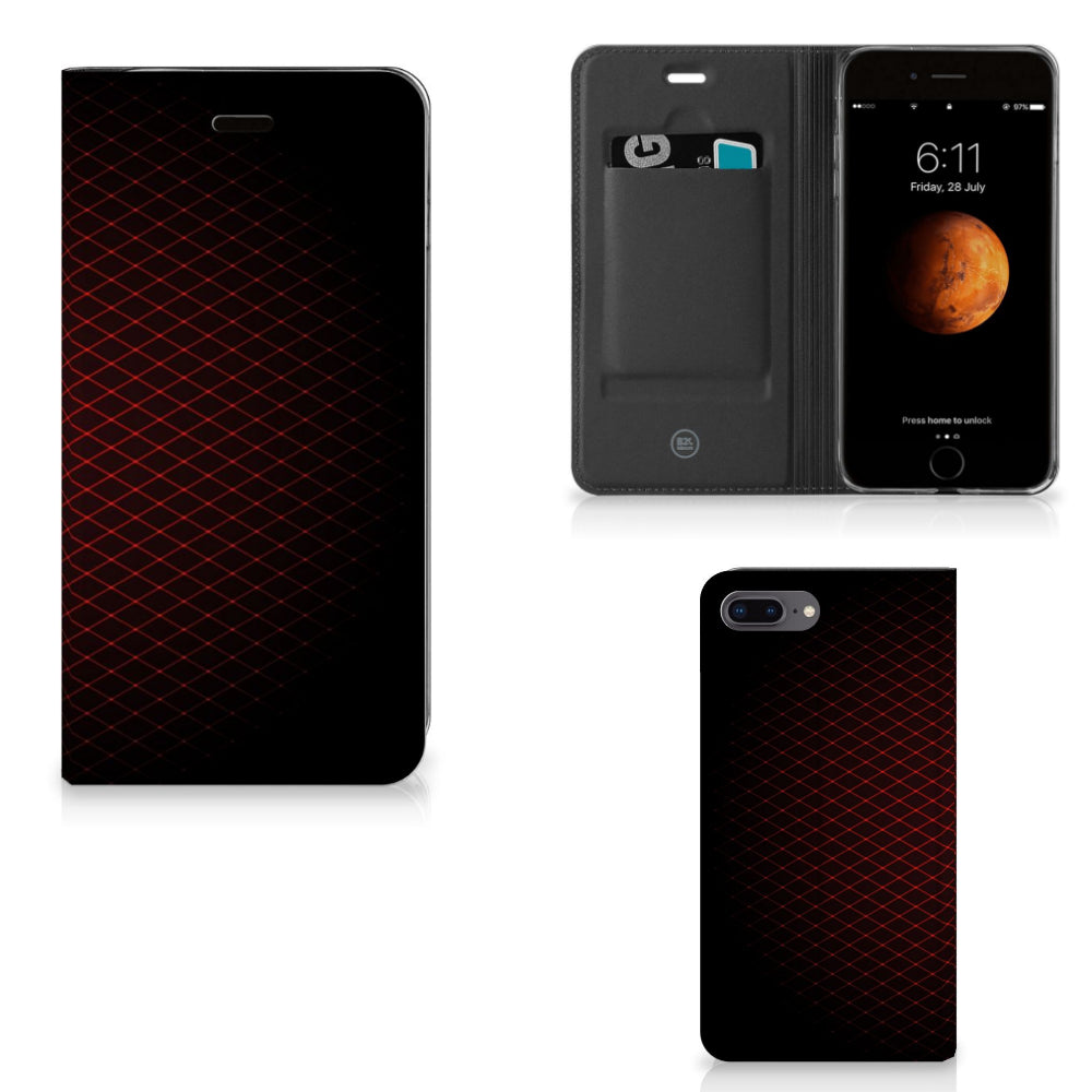 Apple iPhone 7 Plus | 8 Plus Hoesje met Magneet Geruit Rood