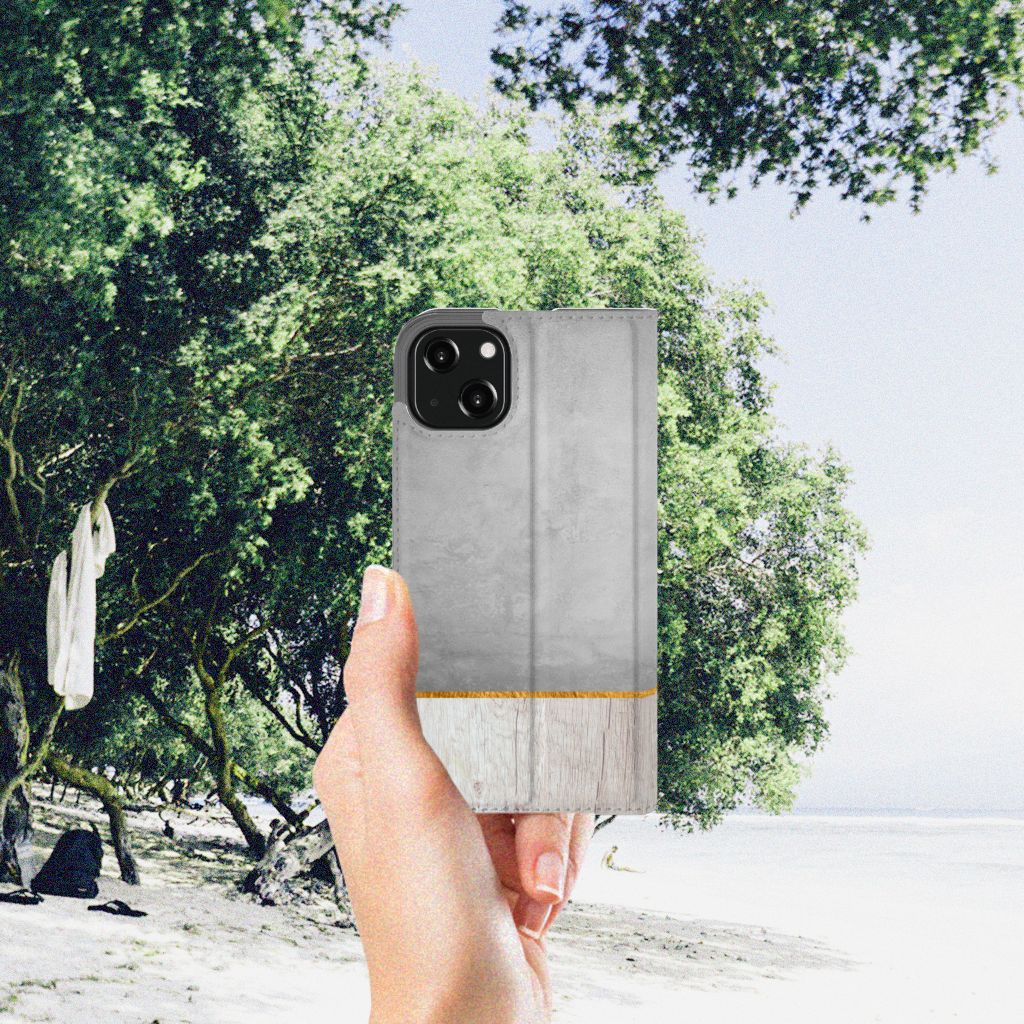 iPhone 13 Book Wallet Case Wood Concrete