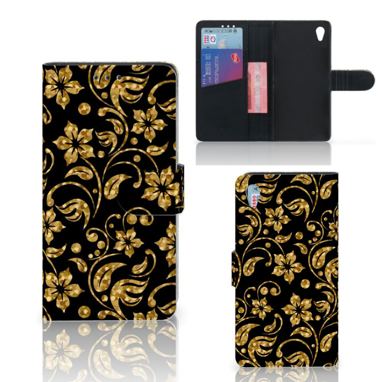 Sony Xperia Z3 Hoesje Gouden Bloemen