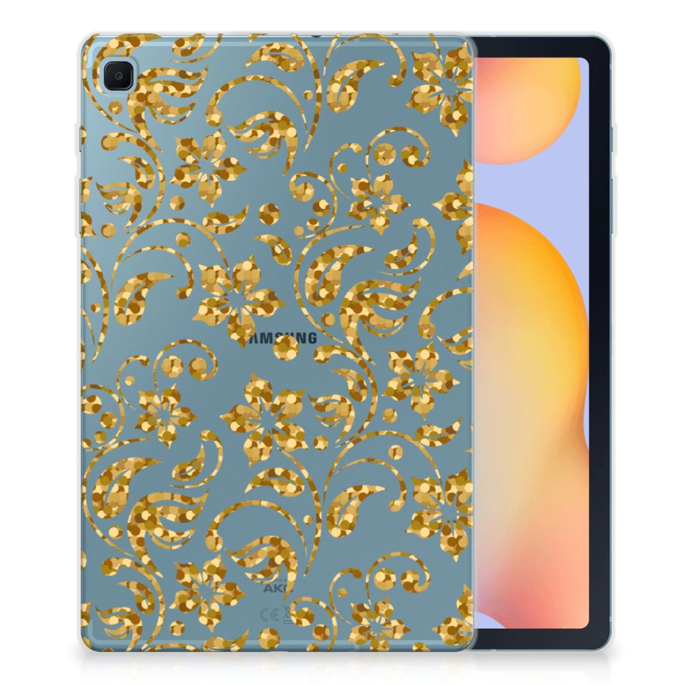 Samsung Galaxy Tab S6 Lite | S6 Lite (2022) Siliconen Hoesje Gouden Bloemen - B2C Telecom