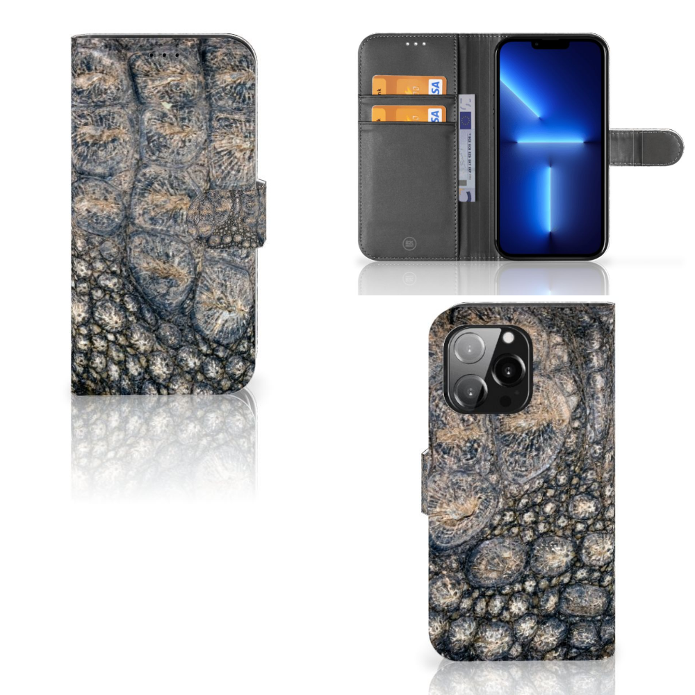 iPhone 13 Pro Telefoonhoesje met Pasjes Krokodillenprint