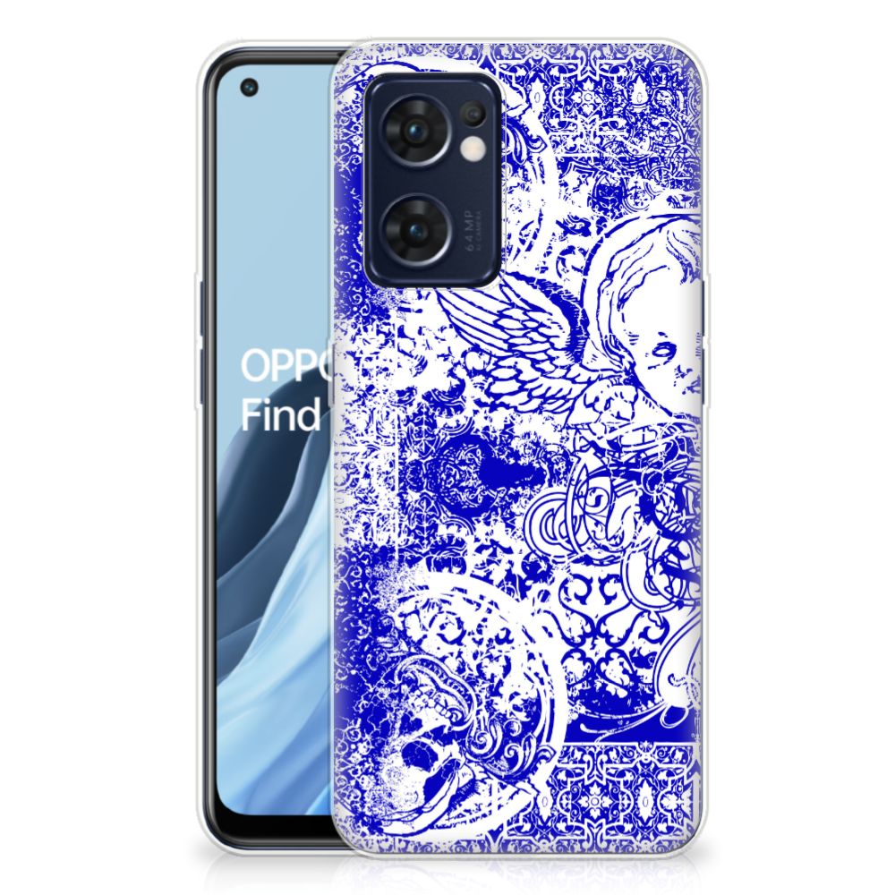 Silicone Back Case OPPO Reno 7 5G | Find X5 Lite Angel Skull Blauw