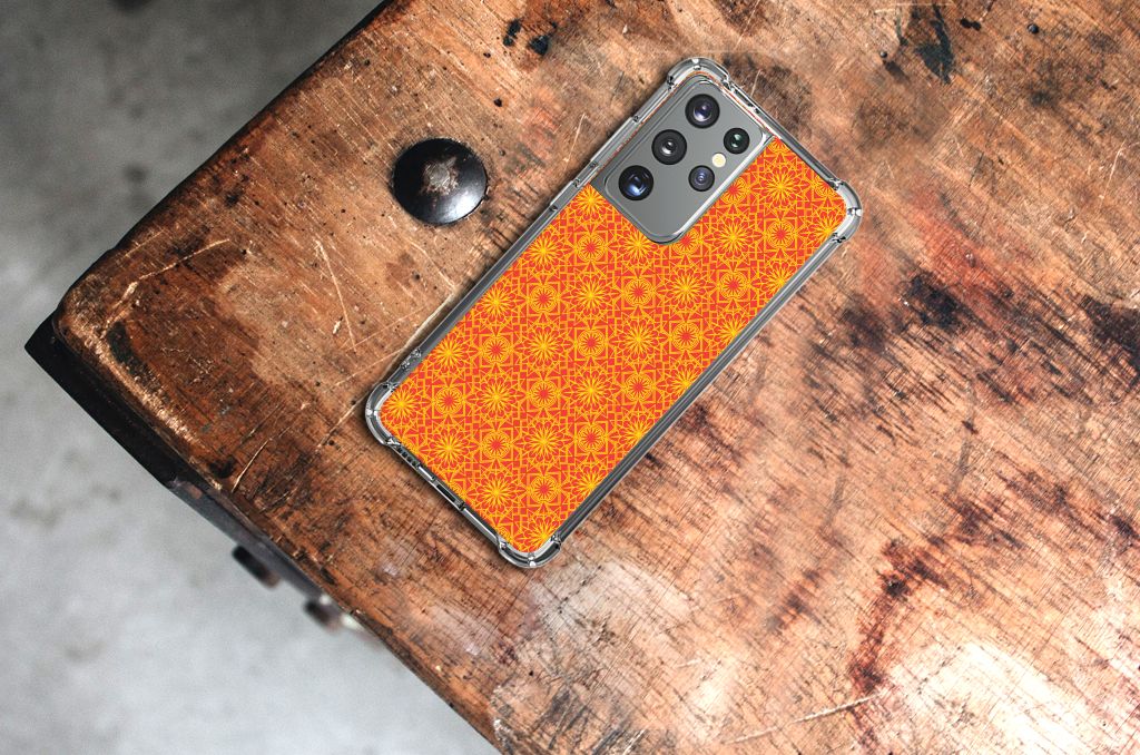Samsung Galaxy S21 Ultra Doorzichtige Silicone Hoesje Batik Oranje B2C Telecom