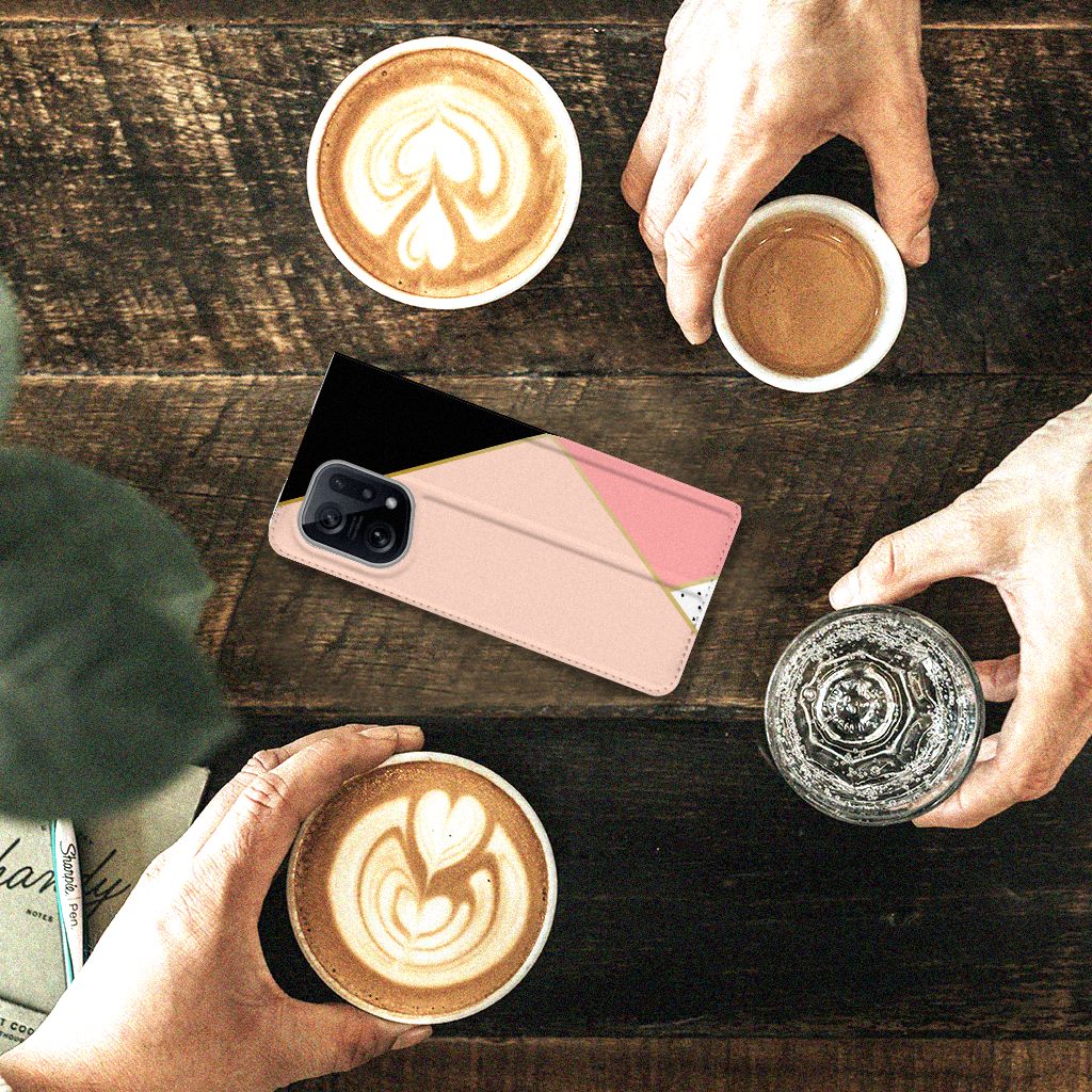 OPPO Find X5 Stand Case Zwart Roze Vormen - B2C Telecom