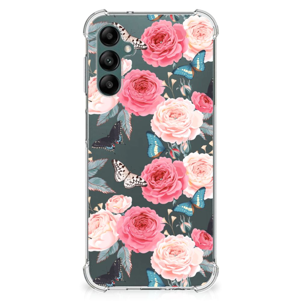 Samsung Galaxy A14 5G/4G Case Butterfly Roses design featuring pink roses and butterflies.