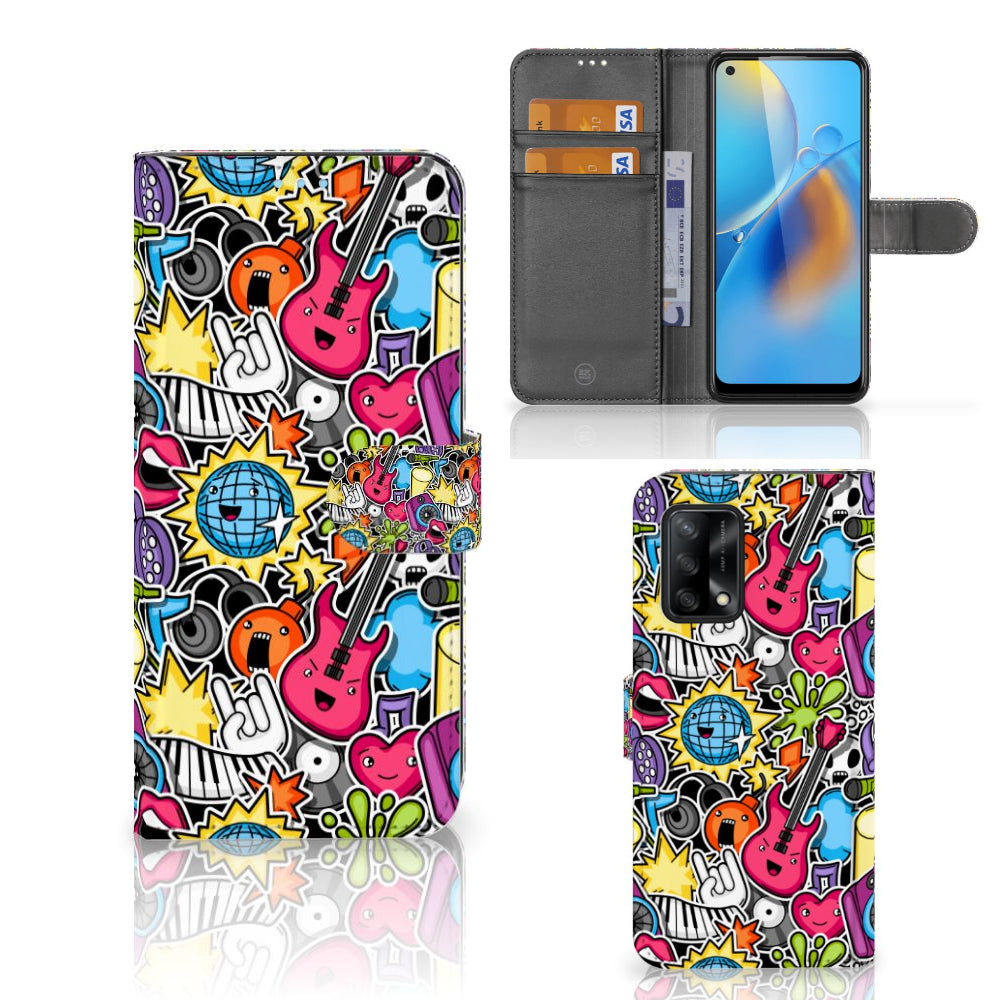 OPPO A74 4G Wallet Case met Pasjes Punk Rock