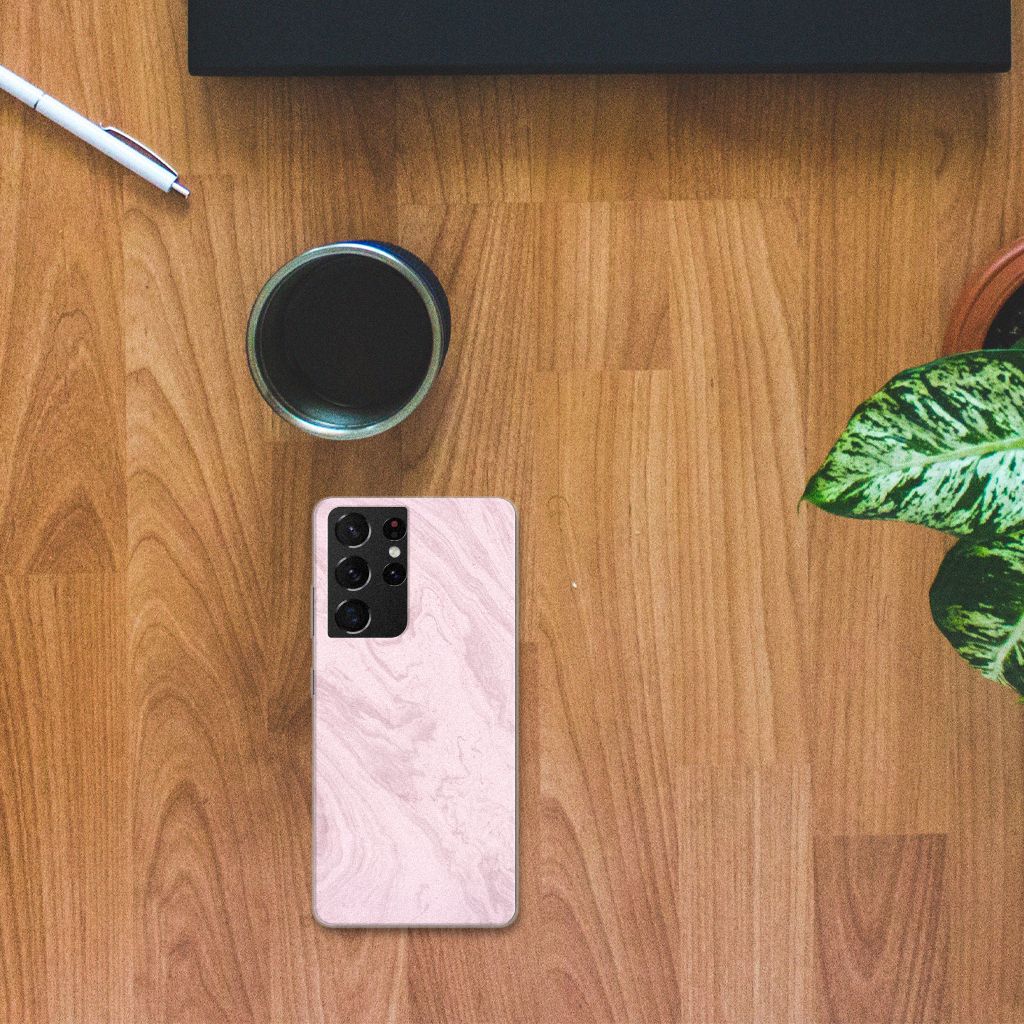 Samsung Galaxy S21 Ultra TPU Siliconen Hoesje Marble Pink B2C Telecom