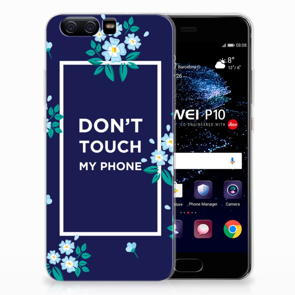 Huawei P10 Silicone-hoesje Flowers Blue DTMP