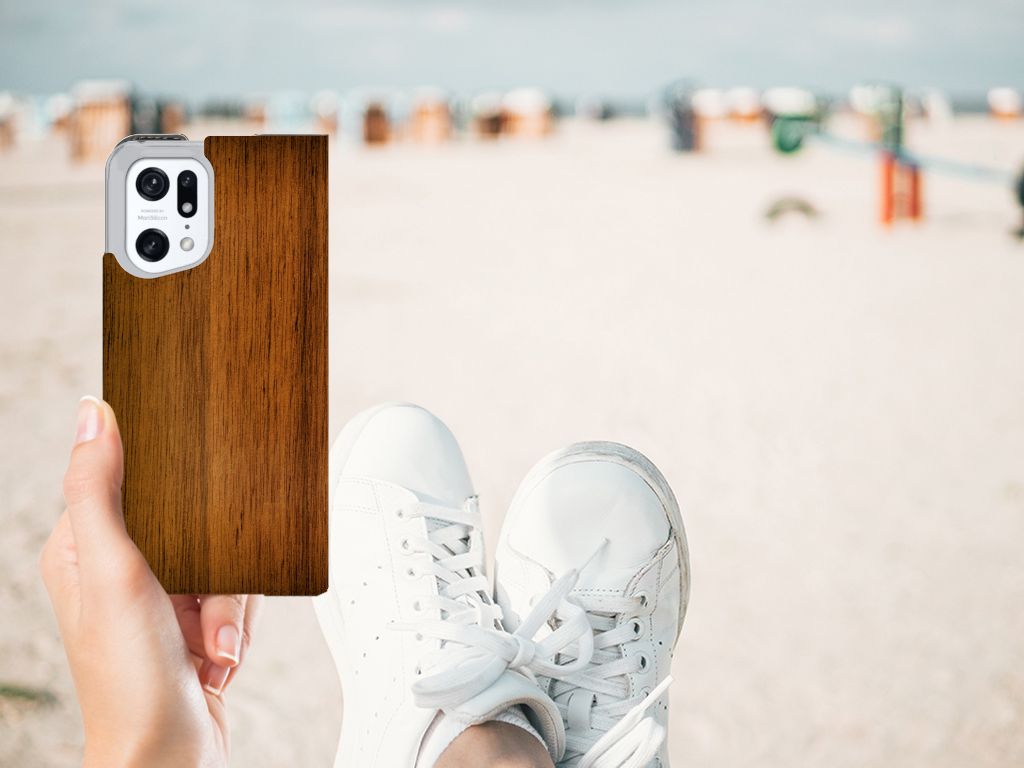 OPPO Find X5 Pro Book Wallet Case Donker Hout - B2C Telecom