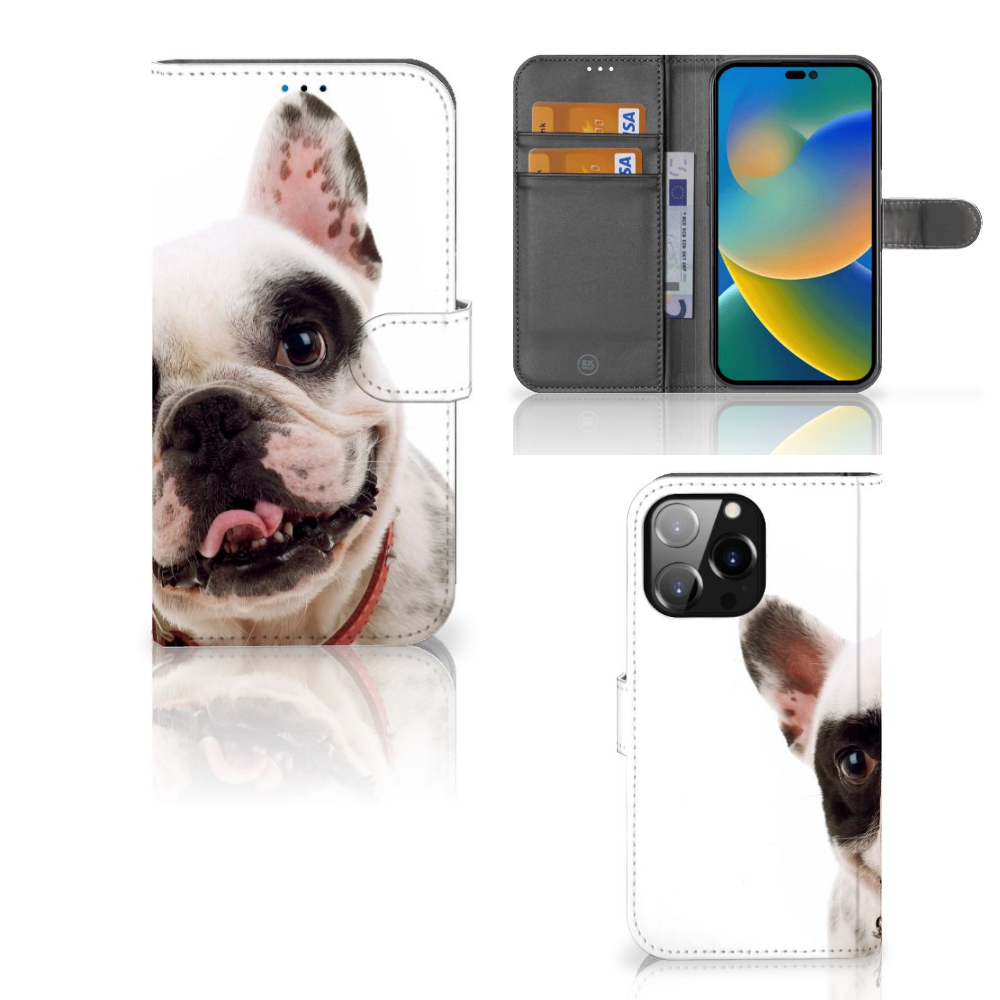 iPhone 14 Pro Max Telefoonhoesje met Pasjes Franse Bulldog met schattige hondenfoto en pasjeshouder