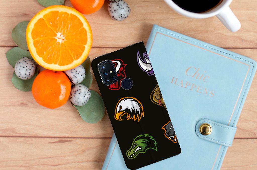 OnePlus Nord N10 5G Magnet Case Cartoon design featuring various colorful cartoon characters and a stylish background.