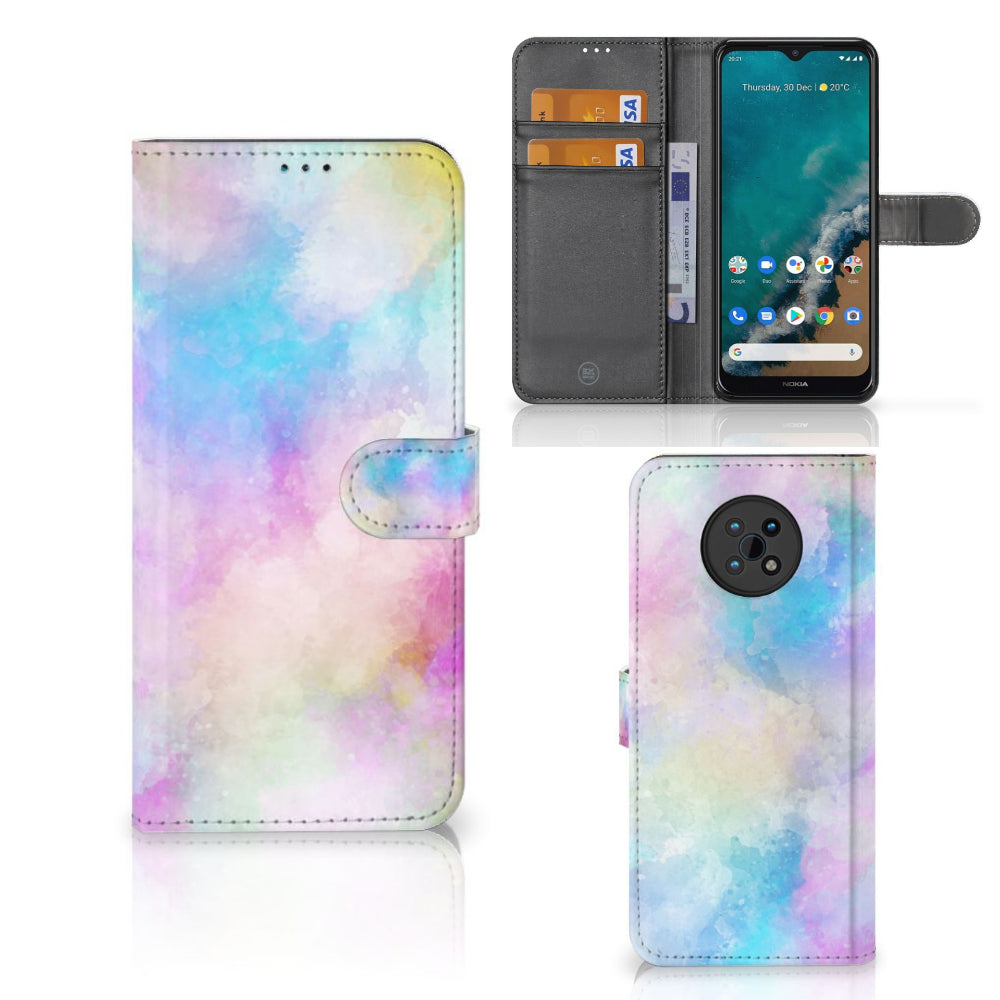Hoesje Nokia G50 Watercolor Light met pastelkleuren en pasjeshouder voor een unieke uitstraling.