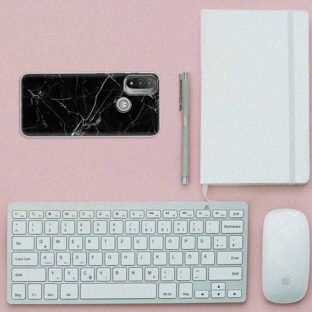 Motorola Moto E20 | E40 TPU Siliconen Hoesje Marmer Zwart - Origineel Cadeau Vader B2C Telecom