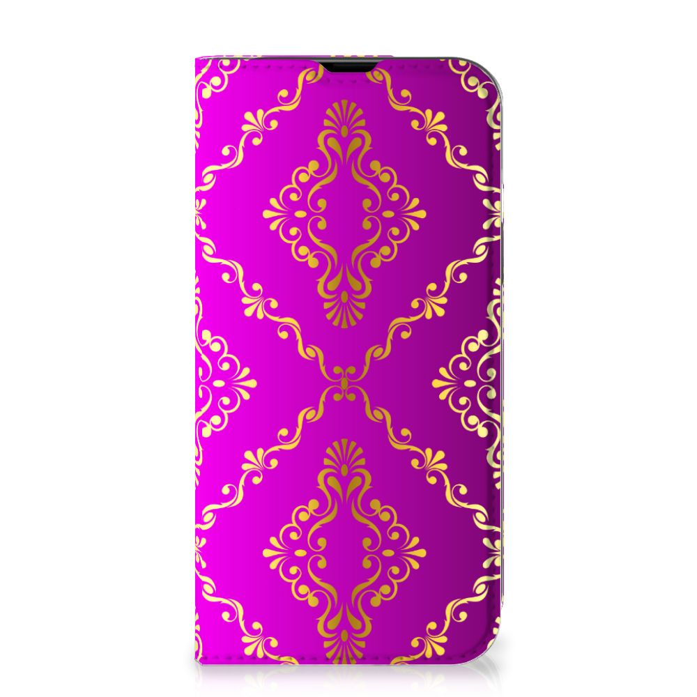 Telefoon Hoesje iPhone 14 Barok Roze met elegant gouden patroon op een levendige roze achtergrond.