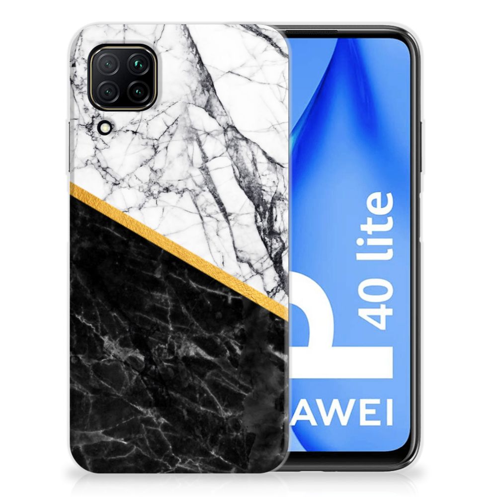 Huawei P40 Lite TPU Siliconen Hoesje Marmer Wit Zwart - Origineel Cadeau Man B2C Telecom