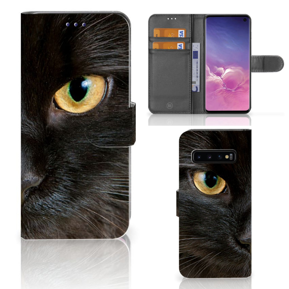 Samsung Galaxy S10 Telefoonhoesje met Pasjes Zwarte Kat