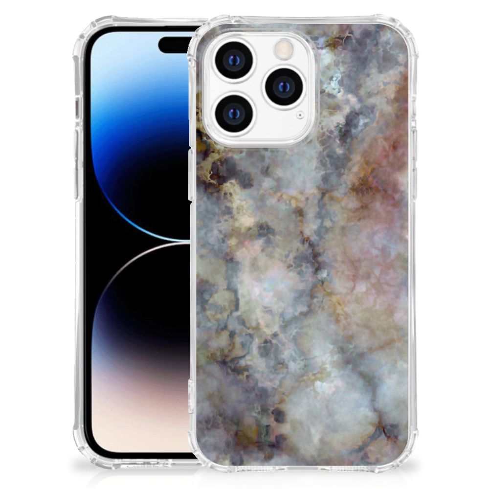 Apple iPhone 14 Pro Max Anti-Shock Hoesje Marmer Grijs