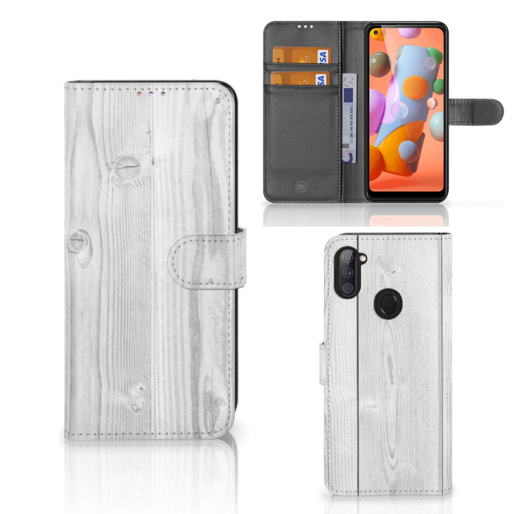 Samsung Galaxy M11 | A11 Book Style Case White Wood
