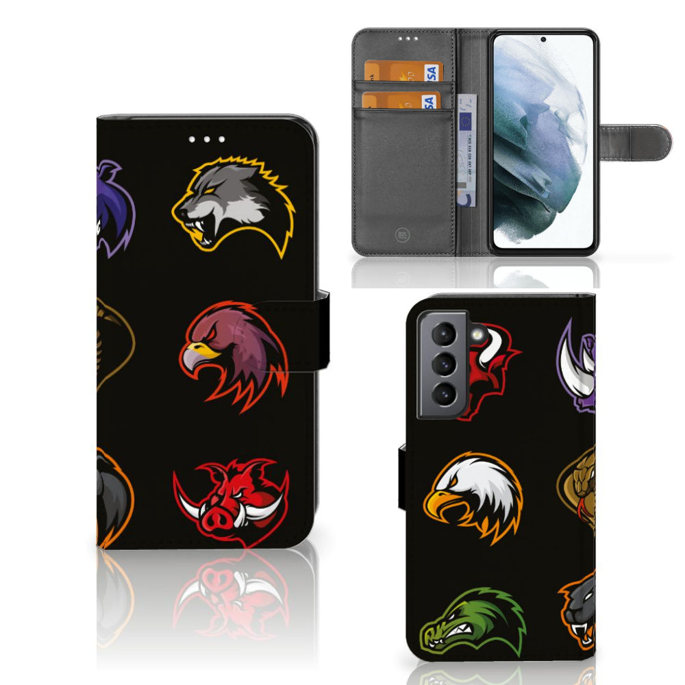 Samsung Galaxy S21 FE Leuk Hoesje Cartoon met dierenlogo's in een vrolijk ontwerp.