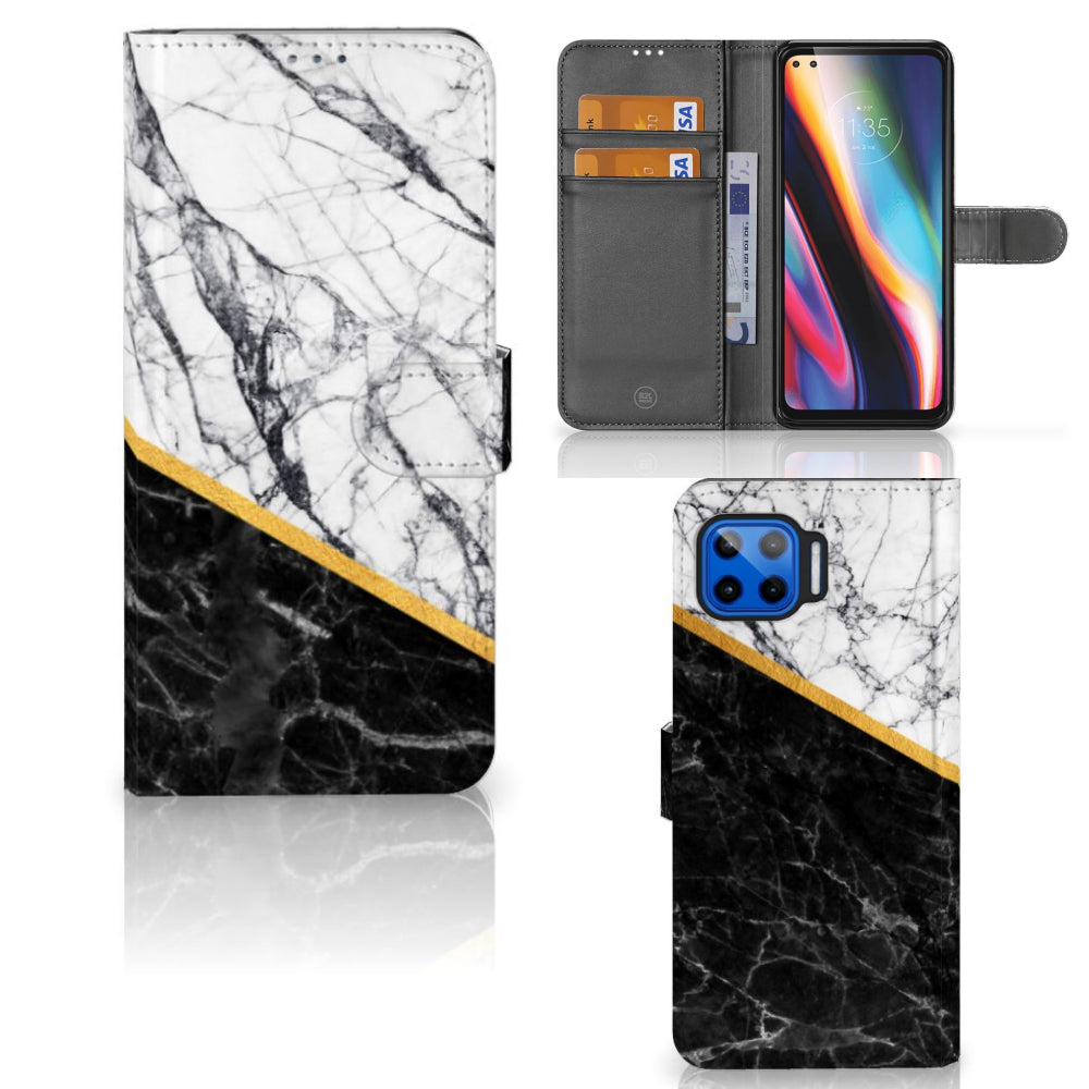 Motorola Moto G 5G Plus Bookcase Marmer Wit Zwart - Origineel Cadeau Man