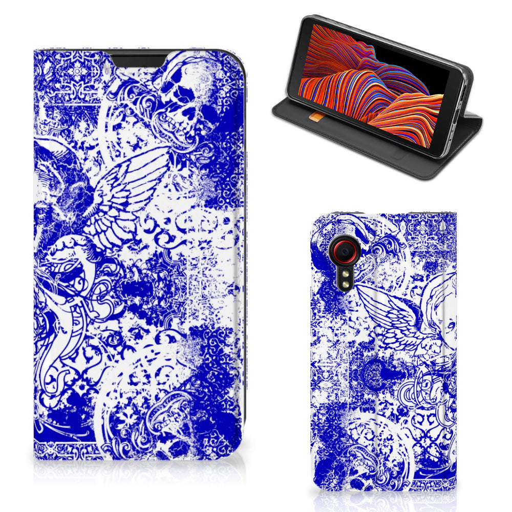 Mobiel BookCase Samsung Galaxy Xcover 5 Angel Skull Blauw